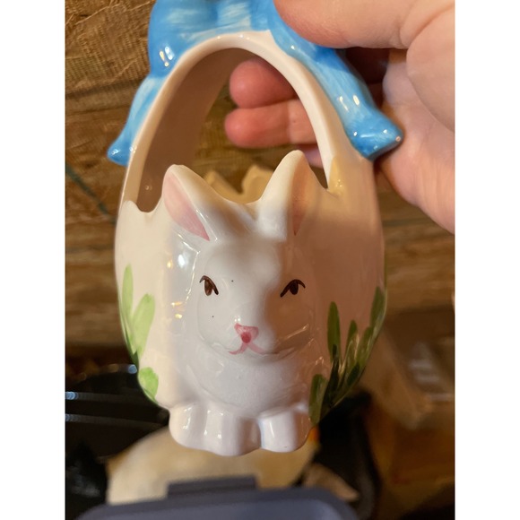 Easter Spring Bunny Rabbit White Ceramic Container Decorative Basket - Picture 5 of 8